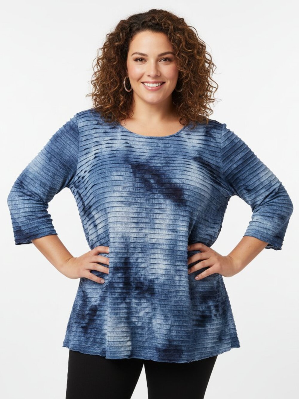 Catherines 2X 22 24 Top Blue Ruffle Tiered Coastal Tie Dye Boho Casual Retro
